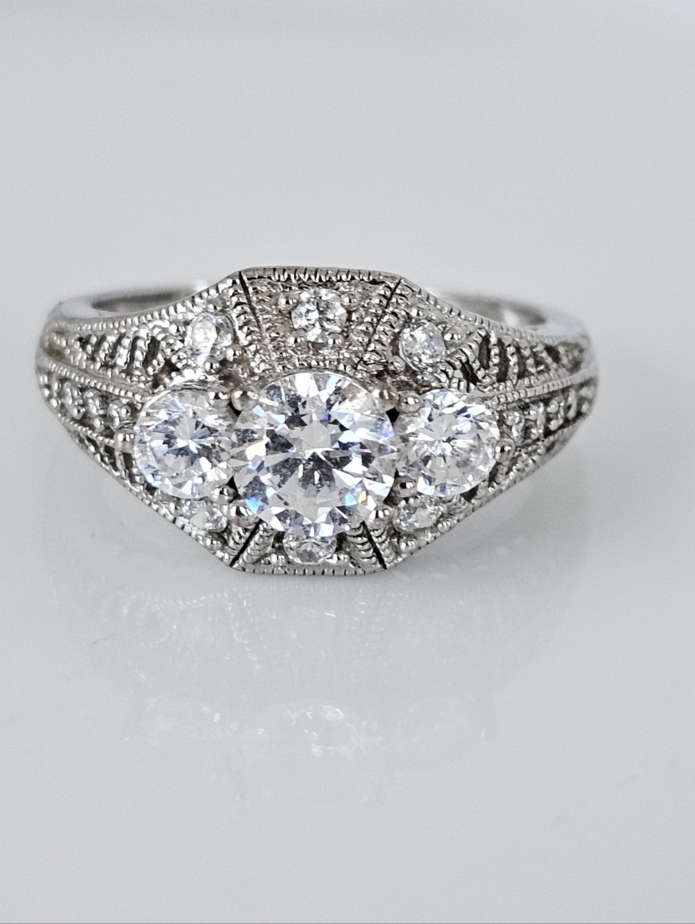 Victoria Wieck Art Deco Absolute Diamond Simulant Sterling Silver Ring Sz 7.5!